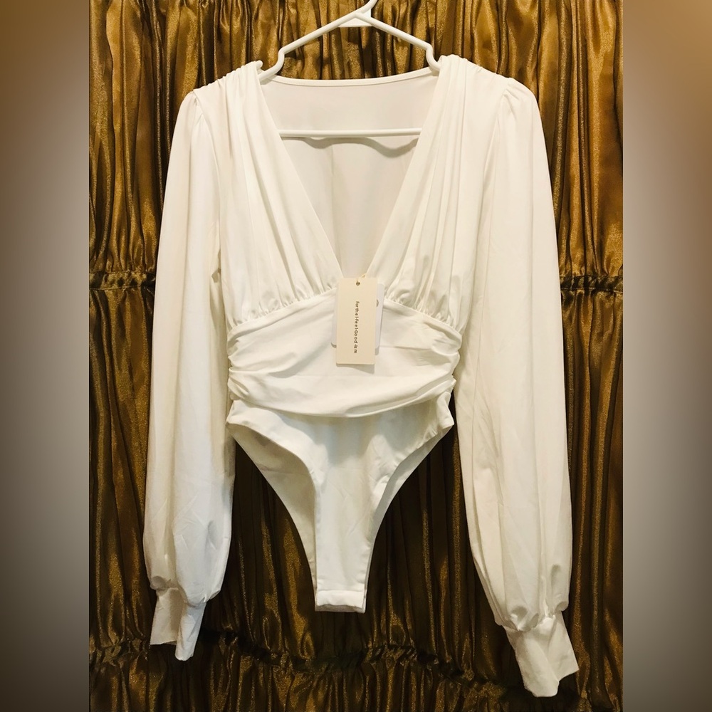 NWT Commense White Deep V Bodysuit